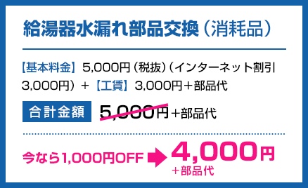 給湯器水漏れ部品交換(消耗品)
